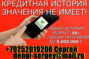 Кредит наличными с любой историей и негативом, без предоплаты.