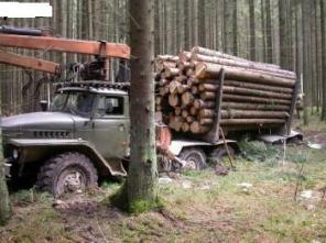 Лесовоз на базе Урал 375 (Д)-ЯМЗ 236, с Роспуском двух осным.
