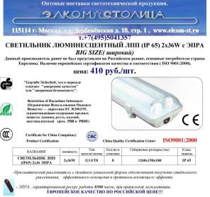 Светильник люминесцентный ЛПП (IP 65) 2 х 36 W с ЭПРА (широкий) – 395 руб