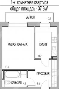 1 к-ая квартира 38 м. в Санкт-Петербурге за 1,4млн