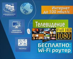 Интернет до 100 Мб + Цифровое ТВ до 157 каналов!