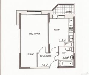 1-комн. квартира 42 кв.м. в новостройке
