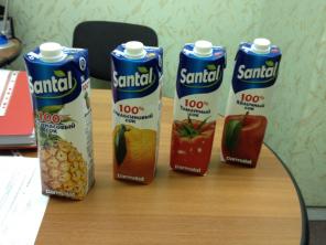 Соки "SANTAL"Апельсиновый, Ананасовый, Яблочный, Томатный.