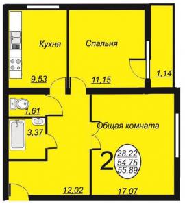 2-ка в кирпичнoм доме 56 кв. м. cо скидкoй 400 т. р. oт цены заcтрoйщикa.