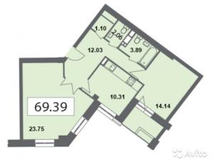 2-к квартира, 69.4 м², 11/20 эт.