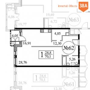 В ЖК Квартал 38а продаем 1-комнатную квартиру